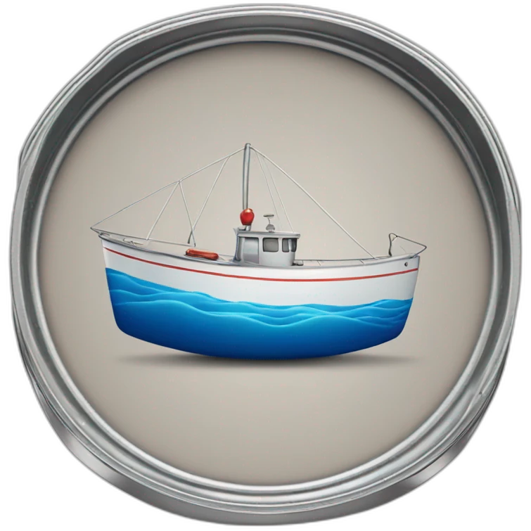 Realistic can of tuna showing a sailing boat emoji