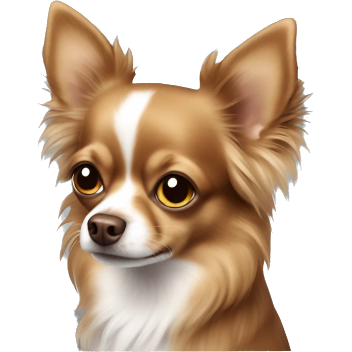 a brown long-haired Chihuahua dog with a white breast and brown eyes emoji