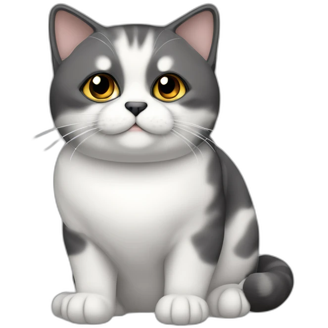senior chubby diluted calico cat, white chin, black nose, grey ears, grey and white emoji