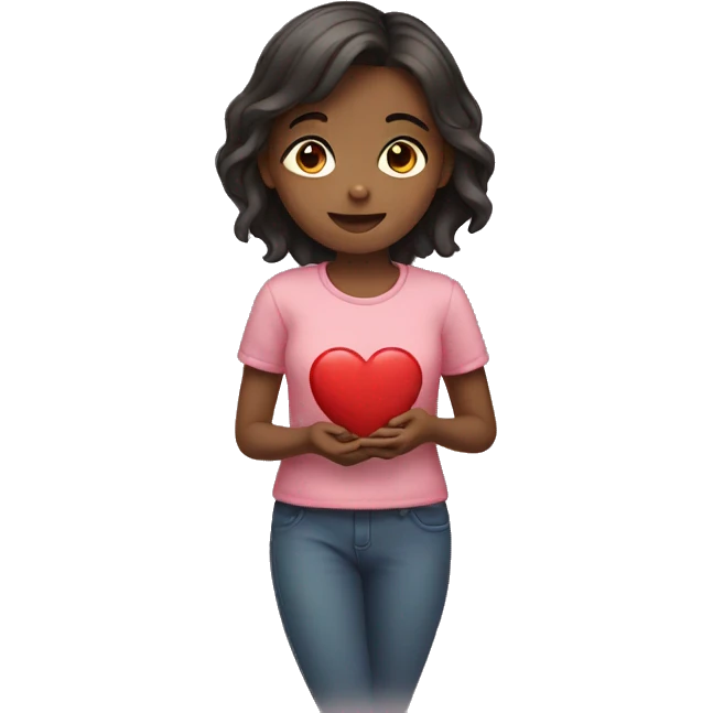 girl holding heart emoji
