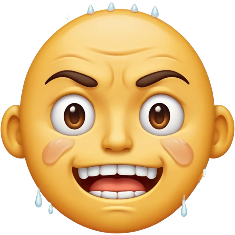 stressed face emoji with clenched teeth, sweat drops, furrowed brows, classic emoji style emoji