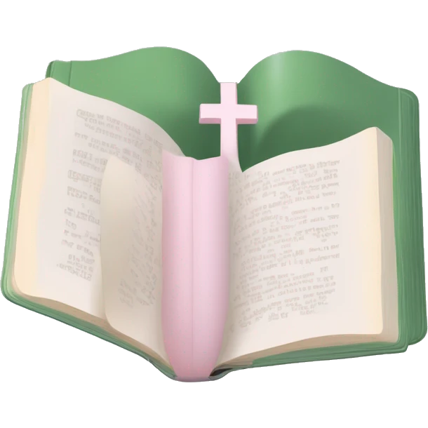 Open Light Sage green holy Bible with baby pink cross on the cover and baby pink coloured gardens coming on the cover  emoji