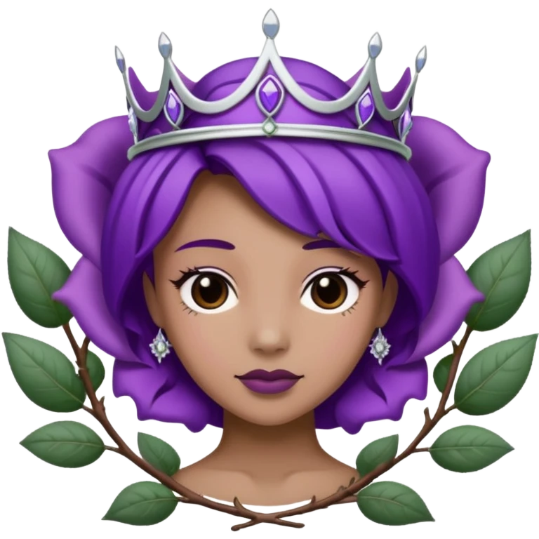 Purple rose with silver tiara and a purple emblem leaf wreath emoji