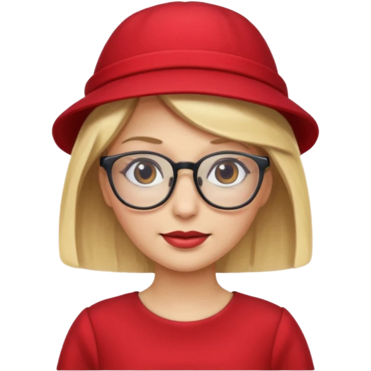blonde woman wear red hat and dress and glasses emoji