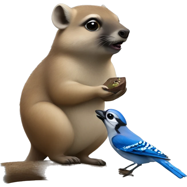 Fat hyrax kissing a blue jay  emoji