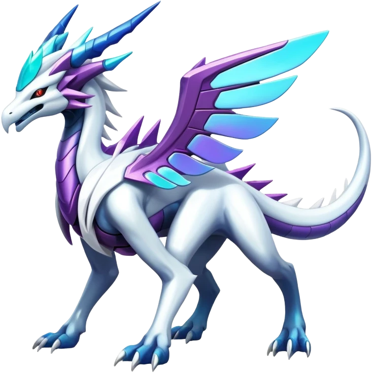 Colorful Iridescent Futuristic Modern Epic Legendary Shiny Cyber-Suicune-Dialga-Reshiram-Creature, (full body) emoji