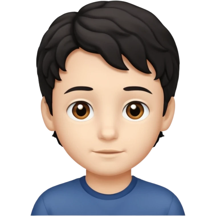 Siyah dalgalı saçlı kahveringi gözlü kücük erkek çocuk emoji
