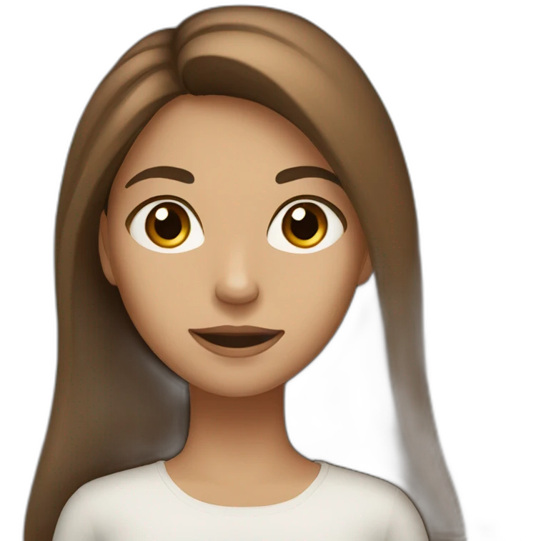 A girl with brown and long hair, brown white eyes emoji