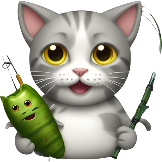 Cat with a pickle and a fishing pole emoji