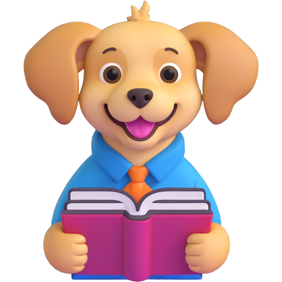 weird dog smiling holding a dictionary emoji