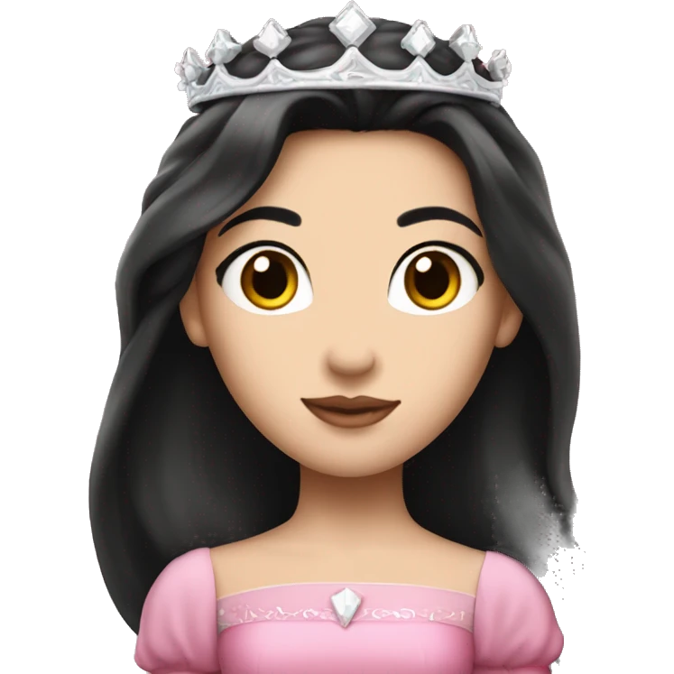 PRINCESS WITH WHITE SKIN, LONG VOLUMOUS BLACK HAIR, WITH PRINCESS CROWN, WITH PINK PRINCESS OUTFIT emoji