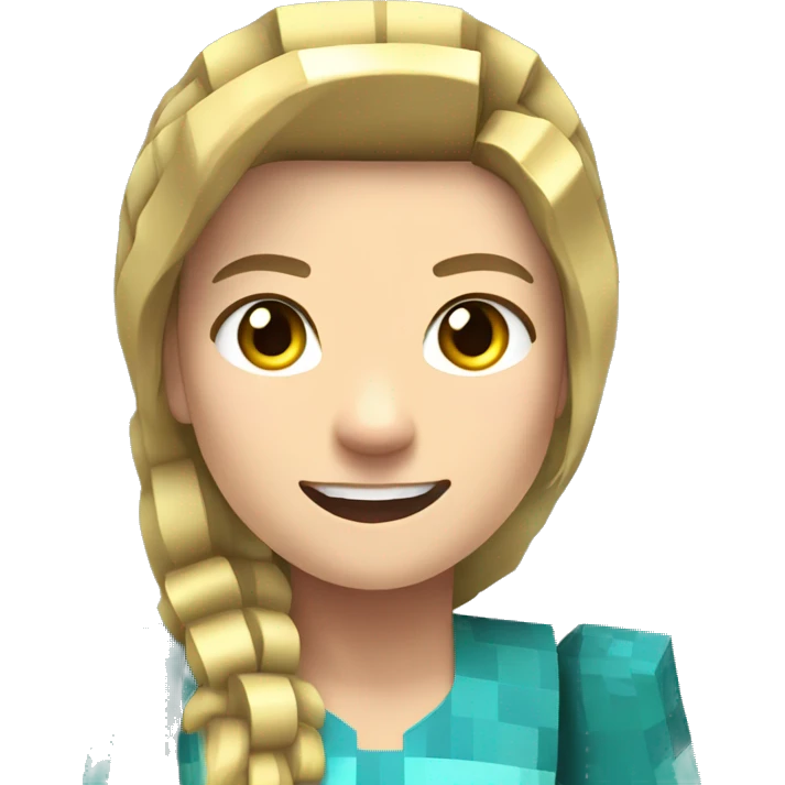 Minecraft avatar. woman. blond hair in ponytail. smiling emoji