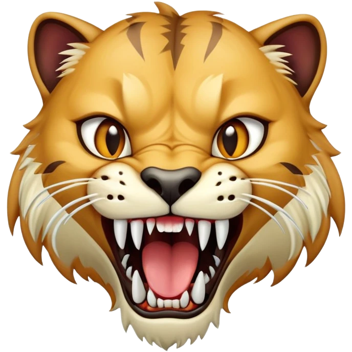 saber-toothed cat with gigantic canine teeth four times longer than its entire body, extremely exaggerated fangs emoji