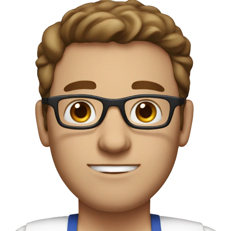 White person with huge eyeglasses, brown hair, blue eyes, wearing an apron  emoji