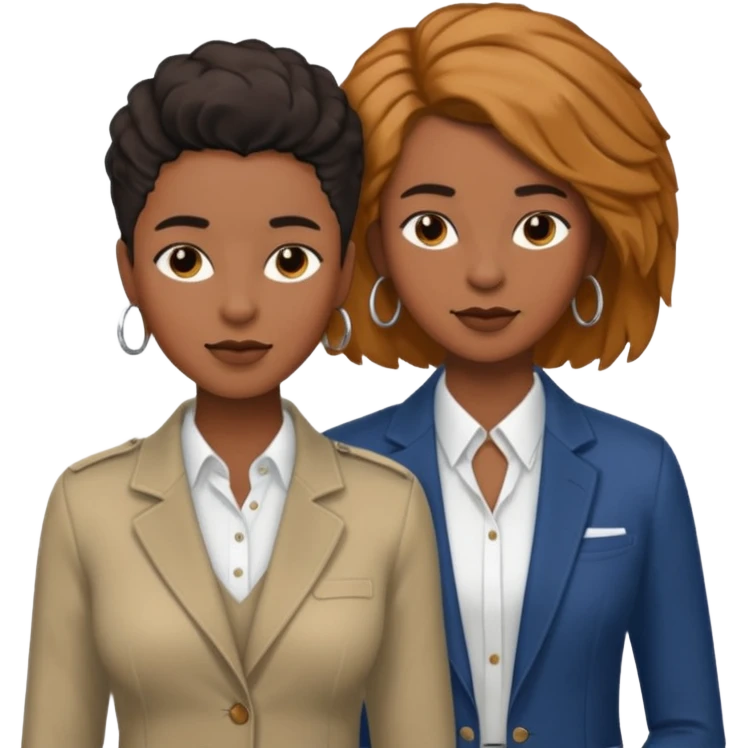 Black lesbian couple with one masculine with short hair and one feminine with long hair in stylish clothes  emoji