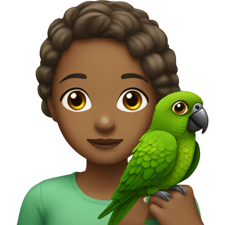 Girl with green cheek conure emoji