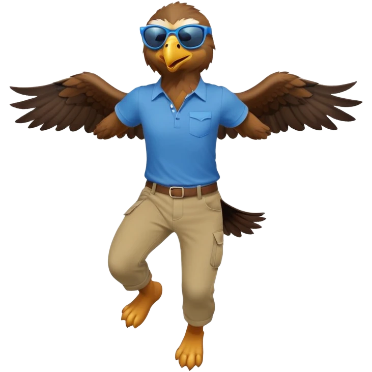 friendly anthropomorphised male eagle in a shirt and pants jumping wearing sunglasses emoji