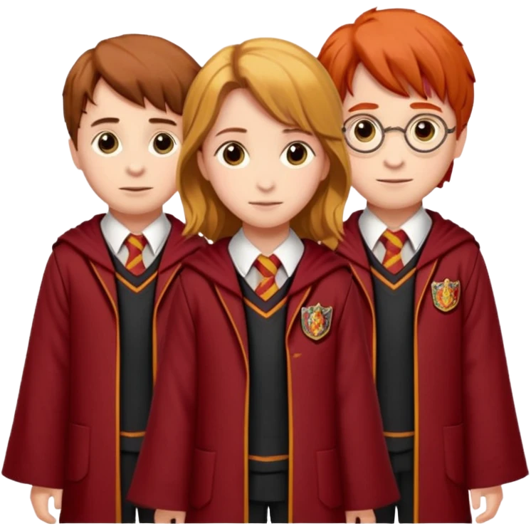 harry potter, ronald weasley and hermione granger in gryfinndor uniform emoji