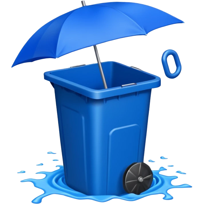 Blue umbrella by trash bin, Lost Umbrella. emoji