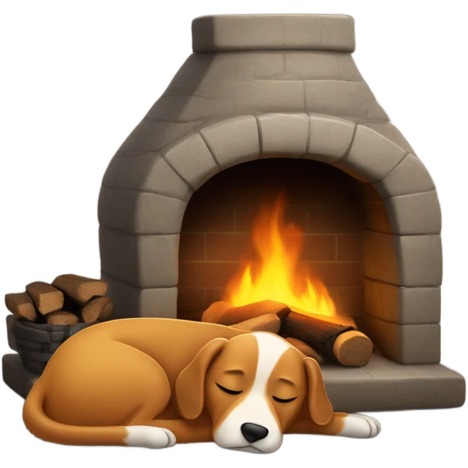 Dog snoozing by a roaring fire emoji