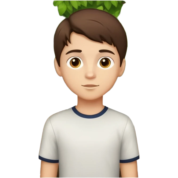 boy with brunette hair brown eyes and tree behind emoji
