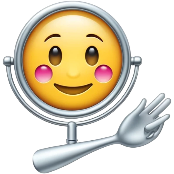 Espejo con emoji de guiño: Un espejo de mano estilizado con un emoji de guiño reflejado, simbolizando el cuidado personal y la confianza FONDO BLANCO emoji