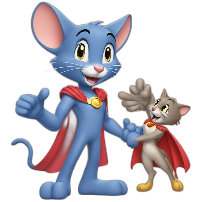 Tom and Jerry giving handshake to super women emoji