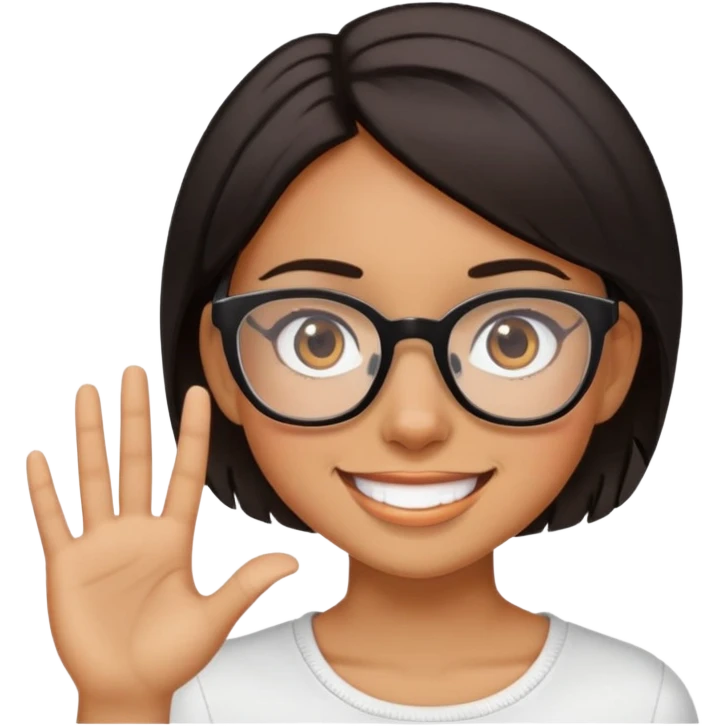 Girl with a glasses and short black brown hair and brown eyes with a big smile emoji