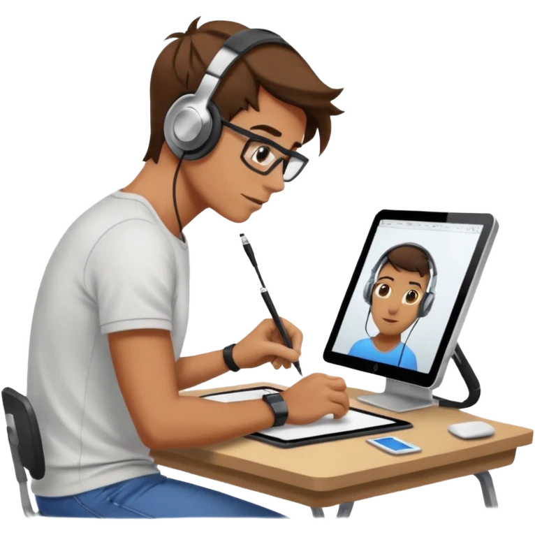 designer drawing in a digital table with his computer emoji