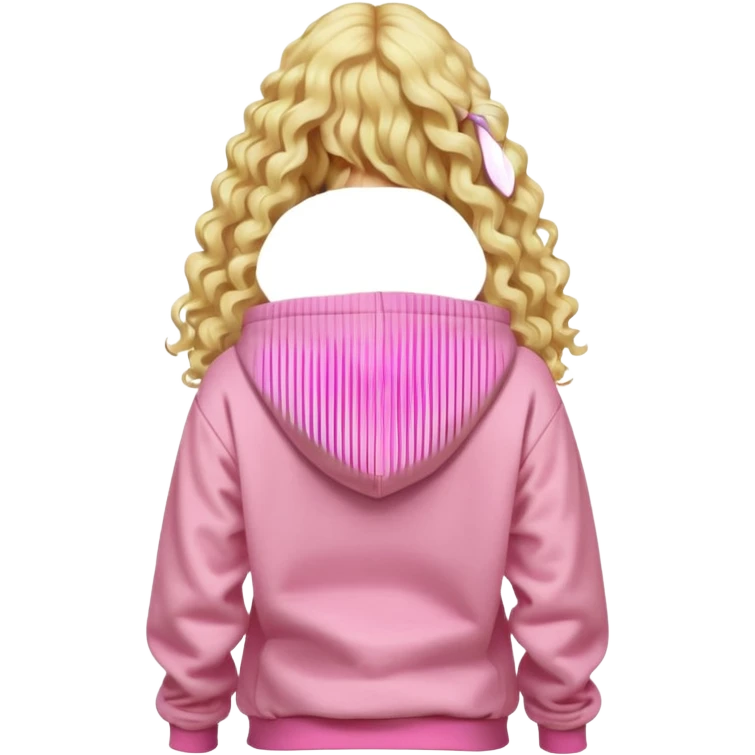 back view of person with long blonde curly hair wearing a pastel pink hoodie, iOS Apple emoji style emoji