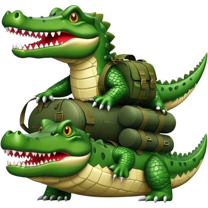 crocodile carrying bombs, military bomber crocodile emoji