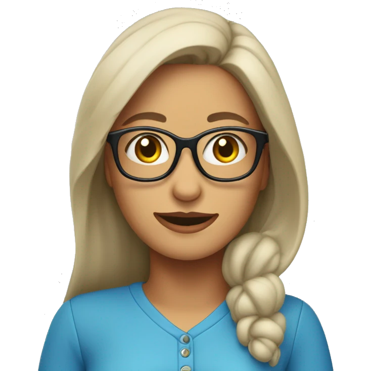 Mujer pelirroja con lentes y blusa azul muy feliz emoji