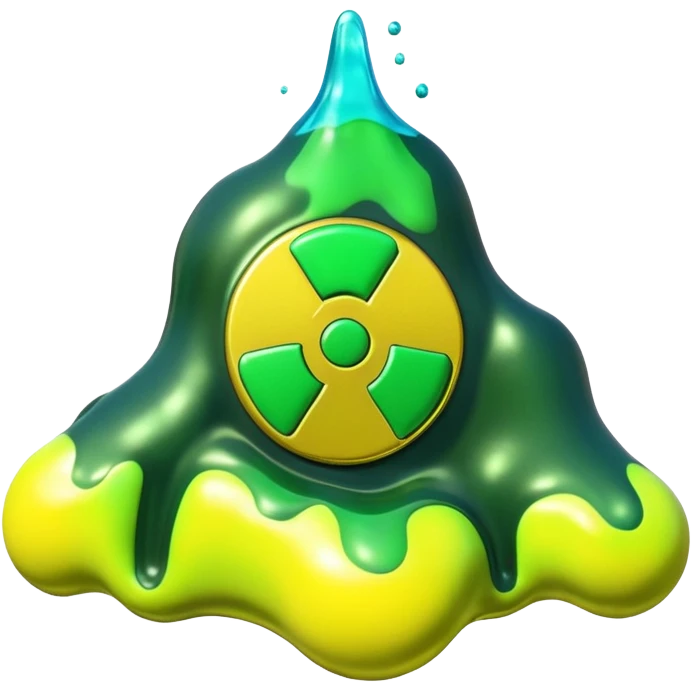 3D render of Oil Slick, toxic waste aesthetic, neon green bubbling liquid, caution yellow metal, industrial warning texture. emoji