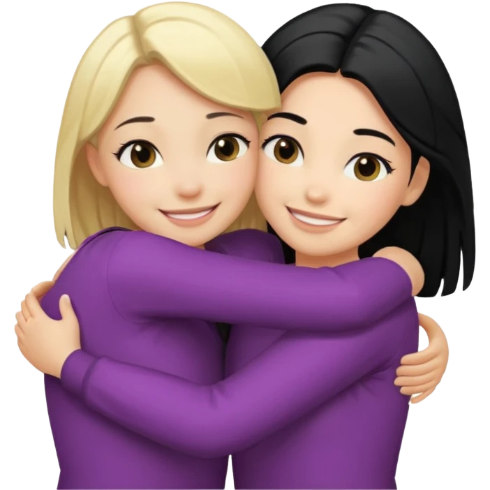 Hug from behind blond girl black hair girl emoji