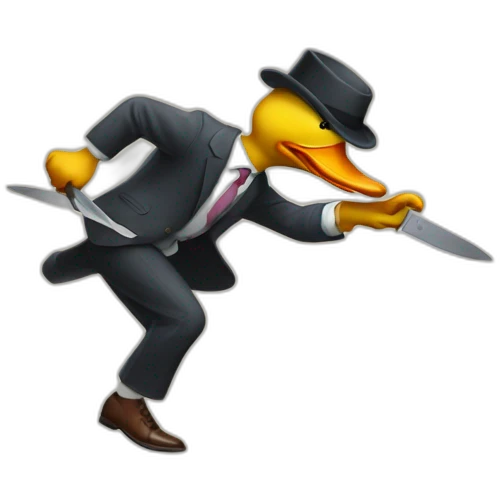 Duck with a knife running after a wall street banker emoji