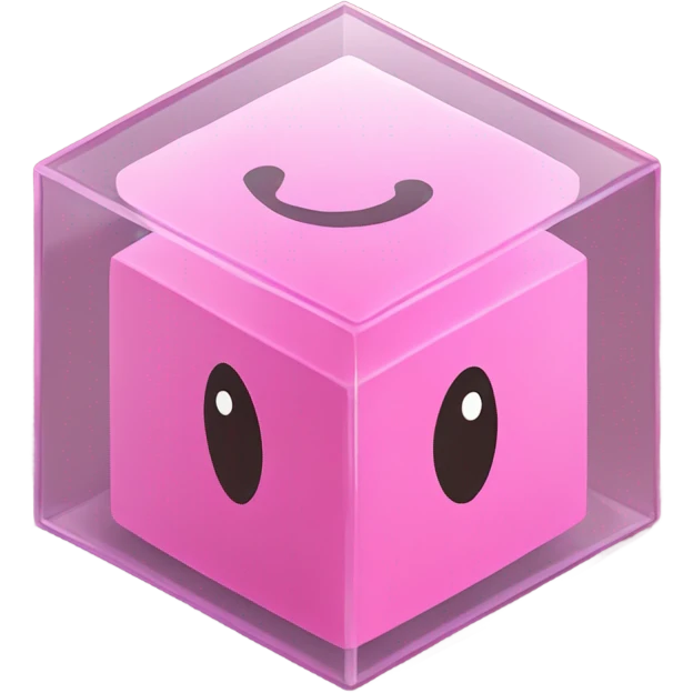 pink cube inside another glass cube isometric view emoji