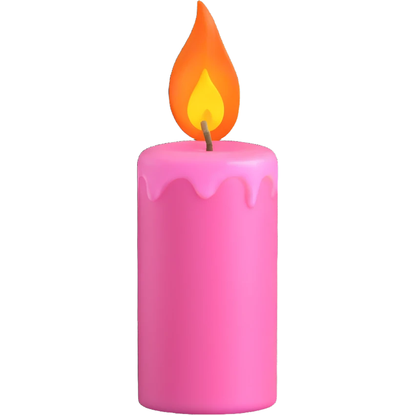 Draw a pink candle with a flame on it at an angle of 15 degrees from the horizontal. emoji