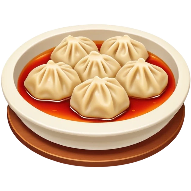 Chengdu Zhong dumplings with red oil sauce, simplified emoji style with bold outlines and bright colors, cartoon style Sichuan spicy water dumplings emoji