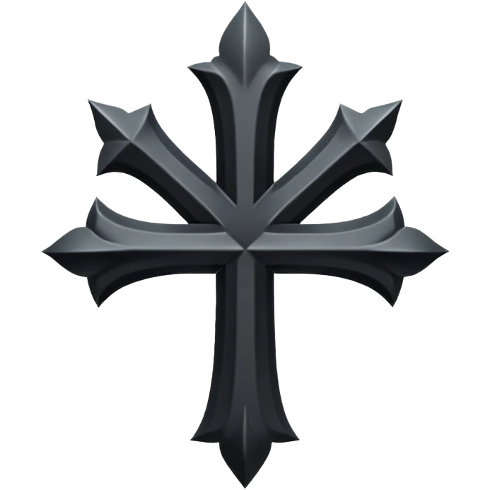 Minimal emoji, simple gothic cross forged from matte black metal, thick balanced proportions, fashion avant-garde minimalism, no decoration, no glow, no neon, flat emoji style, centered, transparent background emoji