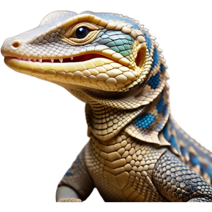 Cinematic Cute Yawning Monitor Lizard Portrait Emoji, Head tilted slightly with a dramatic, wide-open yawn, showcasing textured, patterned scales and sleepy, half-closed eyes exuding relaxed charm, Simplified yet irresistibly adorable features, highly detailed, glowing with a soft, cozy glow, high shine, relaxed yet expressive, stylized with a dash of whimsical wildness, soft glowing outline, capturing the essence of a drowsy yet affectionate reptile that appears ready to stretch out for a nap! emoji