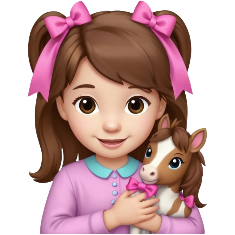 1 year old with brown hair and mini pony held together by one pink bow emoji
