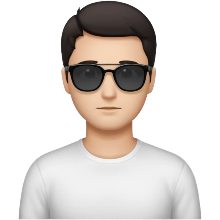 Парень в белом лонгсливе и черных прямоугольных очках солнцезащитныхс короткой стрижкой на бок темные волосы черный фон emoji