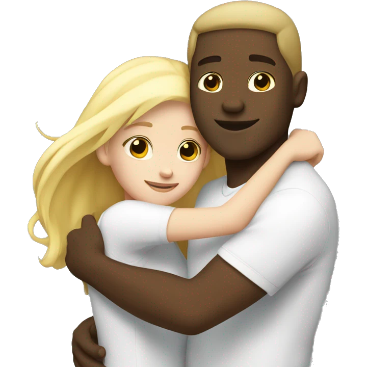 Black guy and white blond girl hug emoji