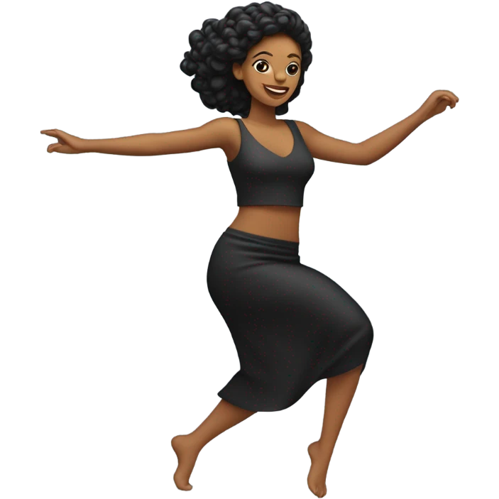 Mujer blanca de pelo negro bailando emoji
