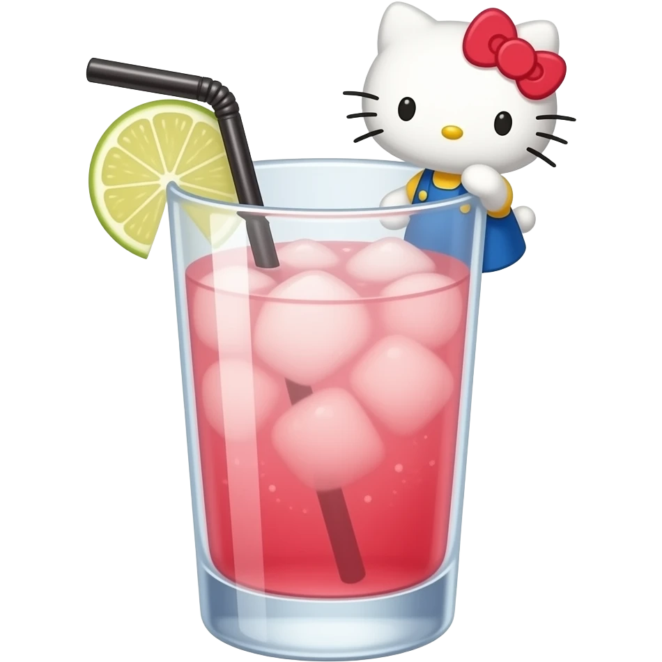 hello kitty themed cocktail with actual hello kitty illustration as a garnish emoji