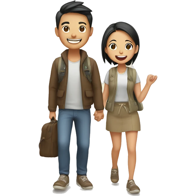 Cute young  Asian couple excitedly traveling  emoji