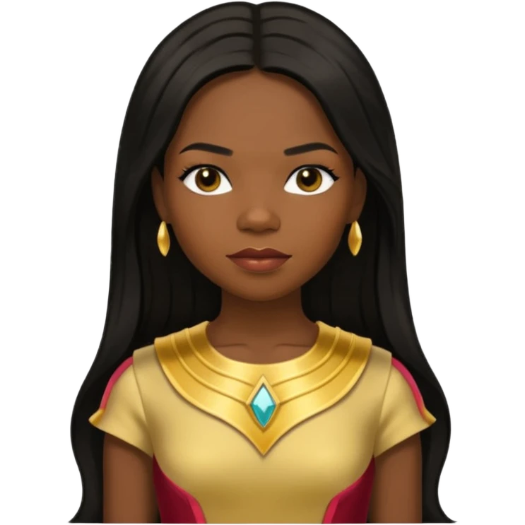 Michelle Williams from Destiny's Child with dark skin ,black long hair, gold outfit emoji