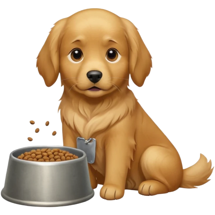dog with dog food in bowl in front of him, sitting emoji
