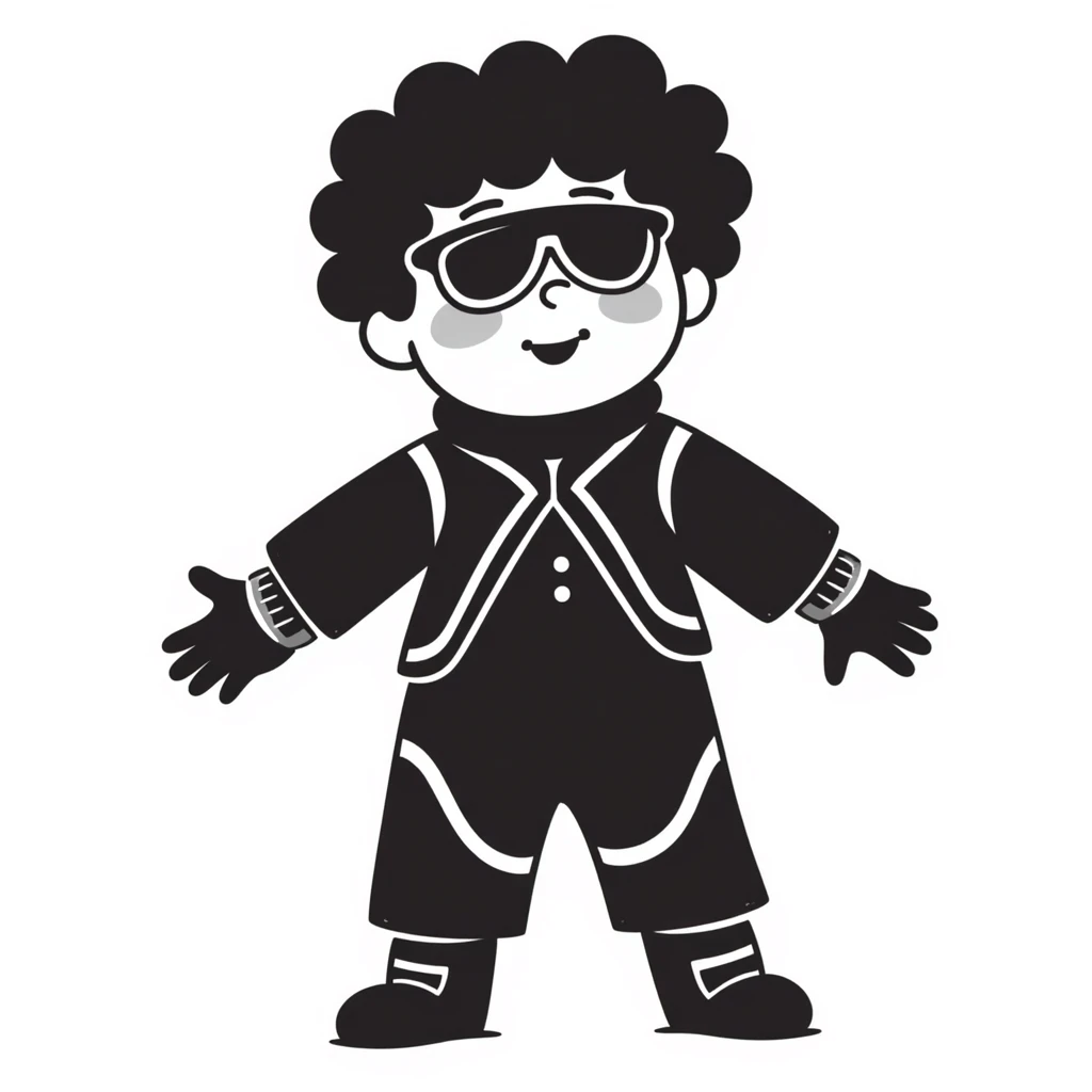 Cabbage Patch Kid in Tron suit with glowing neon visor and bracelets, 80's retro sci-fi style emoji