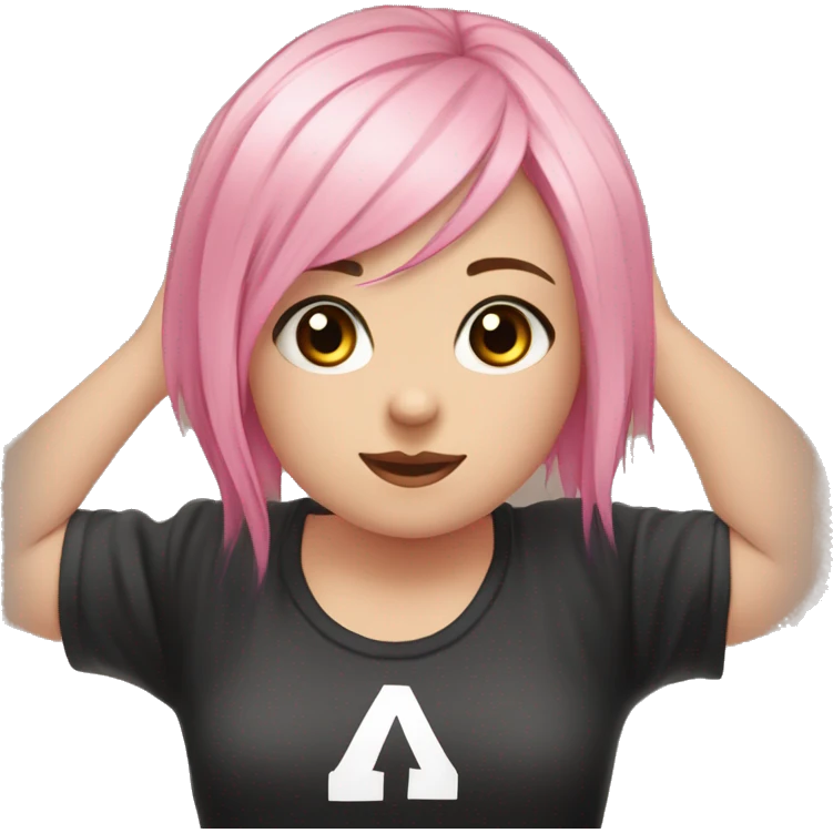 Front view curvy emo girl pink hair sits on the floor straight view hands up black skirt полосатые рваные чулки emoji